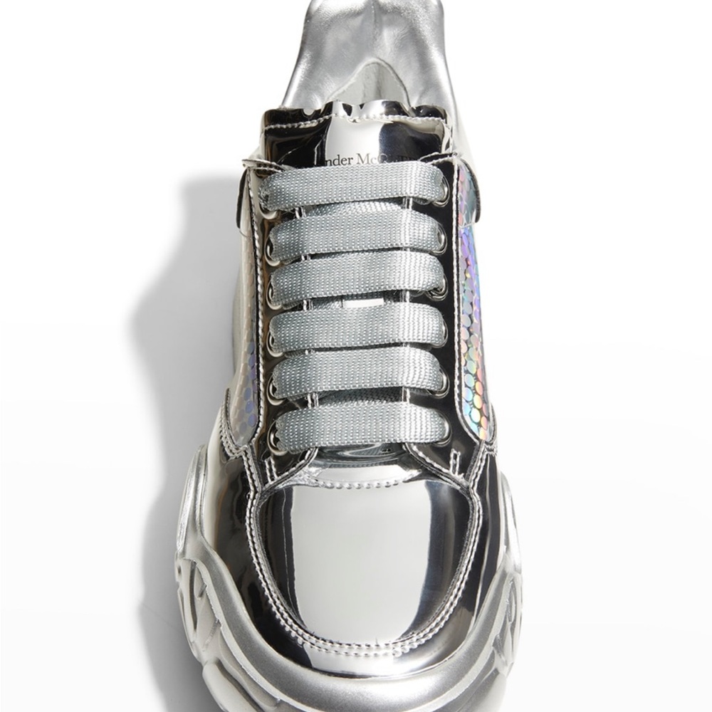 Authentic Alexander Mcqueen Silver Holographic Sn… - image 5